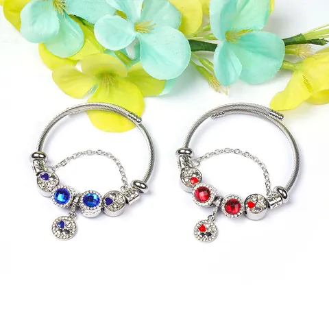 DIY Alloy Crystal Clover Heart Pendant Charm Bracelet Multicolor Rhinestone Inlaid Fashion Jewelry Bangle For Women Gift