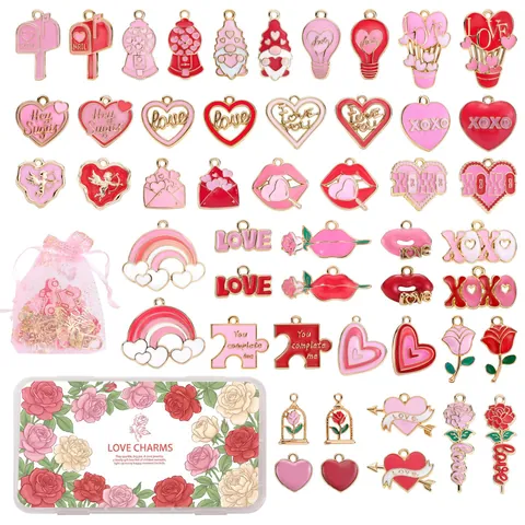Valentijnsdag Emaille Hart Roos Charms Sieraden Maken Kit Met Armbanden Kettingen Componenten En Opbergdoos DIY Sieraden