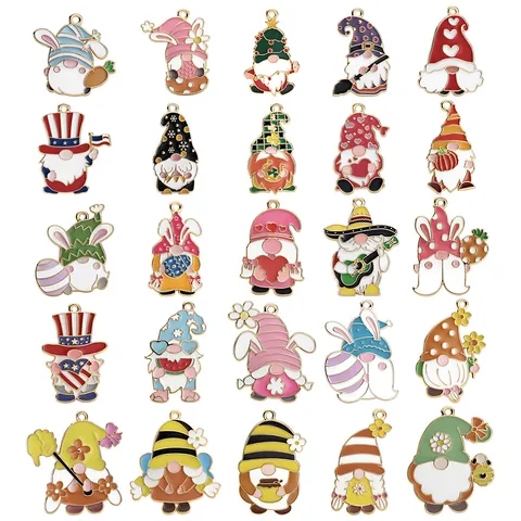 Amuletos de Gnomo de Esmalte de Aleación de Zinc Para Hacer Joyas DIY Pascua Conejo Navidad Trébol Corazón Abeja Colgante Collar
