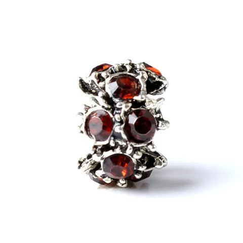 Cuentas de Charm de Agujero Grande de Aleación Vintage Forma de Flor Con Strass Plateado Accesorios para Creación de Joyas DIY para Pulsera Collar