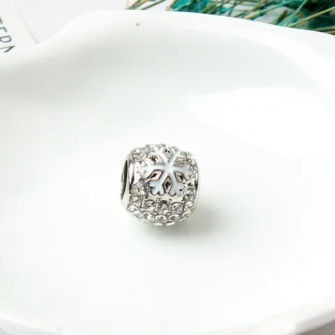 Legierung Strass Emaille Schneeflocke Großlochperle Für DIY Armband Halskette Winter Weihnachten Schmuckherstellung Damen