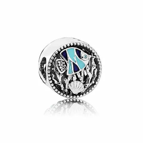 Charm Perle Ronde à Gros Trou en Alliage Émail Bleu Océan Poisson Coquillage Pour Création de Bijoux Bracelet Fait Main Accessoires Femme
