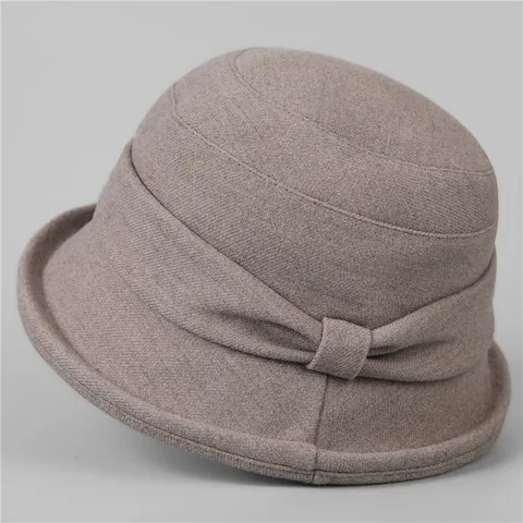 Women Vintage Elegant Cloche Hat Autumn Winter Warm Cotton Blend Bucket Hat Rolled Brim Bow Decor Foldable Basin Hat For Ladies