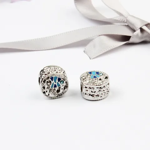 Charm Perle Ronde à Gros Trou en Alliage Émail Bleu Océan Poisson Coquillage Pour Création de Bijoux Bracelet Fait Main Accessoires Femme