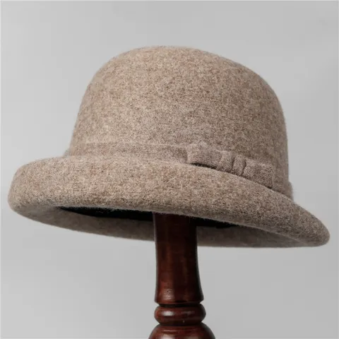 Vintage Women Wool Blend Cloche Hat Elegant Bow Detail Winter Warm Felt Bowler Hat For Fashion Lady Autumn Accessories
