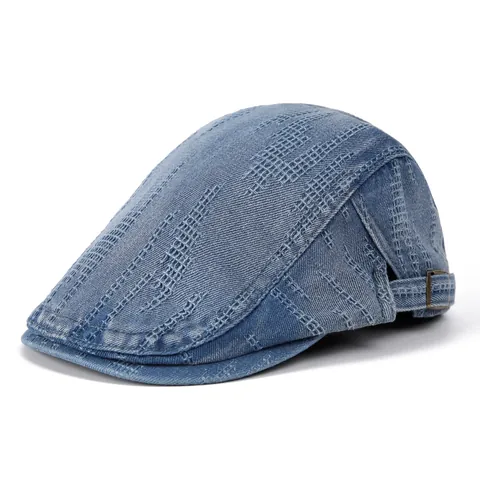 Casquette Plate Style Denim Vintage Usé Pour Hommes Femmes Gavroche Ajustable Béret En Polyester Lavé Respirant Pare-Soleil Couvre-Chef Décontracté Quotidien