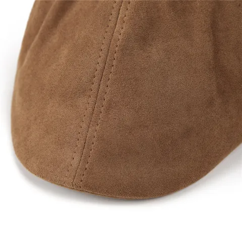 Vintage Faux Suede Beret Flat Cap For Women Adjustable Solid Color Casual Peaked Hat Spring Autumn Fashion Headwear Accessories