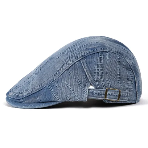 Casquette Plate Style Denim Vintage Usé Pour Hommes Femmes Gavroche Ajustable Béret En Polyester Lavé Respirant Pare-Soleil Couvre-Chef Décontracté Quotidien