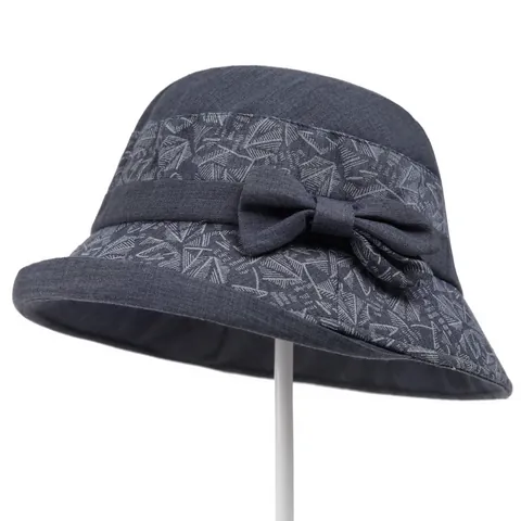 Dames Casual Katoenmix Vissershoed Met Strik En Geometrisch Patroon Zonbescherming Hoed Voor Ouderen