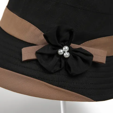 Women's Elegant Cloche Bucket Hat Sun Protection With Fabric Flower And Artificial Pearl Vintage Foldable Sunshade Hat For Spring Summer