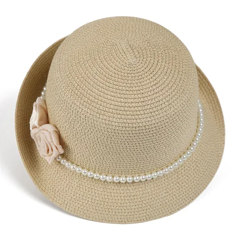 Sombrero de Pescador de Paja Elegante Francés Para Mujer Con Decoración de Flores y Perlas Artificiales Sombrero de Sol de Moda Verano Accesorio Viaje Playa