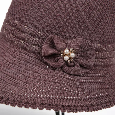 Dames Gebreide Zonnehoed Elegant Strik Kunstparel Strass Vissershoedje Opvouwbaar Verstelbaar Windtouw Ademend Outdoor Bucket Hat