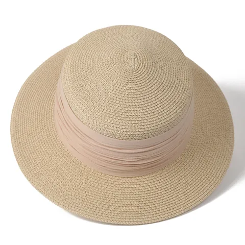 Japanese Minimalist Flat Top Paper Straw Boater Hat For Women Breathable Wide Brim Sun Protection Summer Beach Vacation Hat