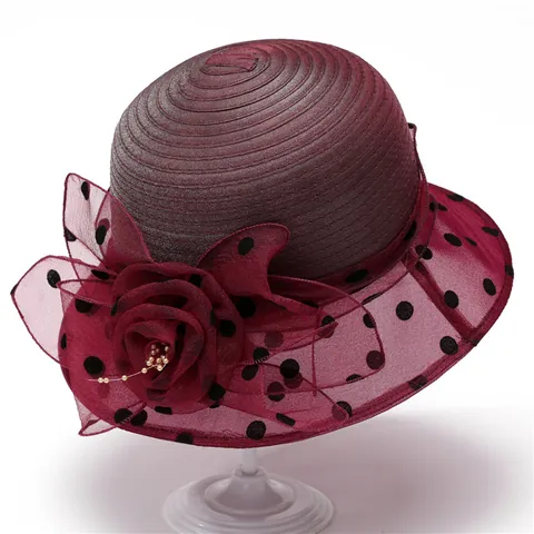 Elegante Dames Bloemen Organza Zonnehoed Brede Rand Stippen Gaas Vissershoed Voor Zomer Strand Feest Bruiloft UV Bescherming