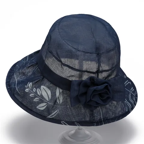 Dames Zonnehoed Elegant Bloemen Ademend Mesh Brede Rand Emmer Hoed Voor Oudere Moeders Zomer UV-Bescherming Opvouwbaar