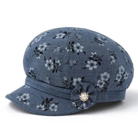 Vintage Bloemen Newsboy Pet Voor Vrouwen Elegante Katoenmix Pet Met Kunstparel Bloem Decoratie Zonbescherming Outdoor Platte Pet