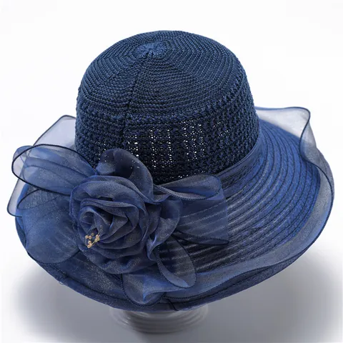 Dames Elegante Organza Zonnehoed Bloemen Brede Rand UV Bescherming Zomer Strand Vissershoed Ademend Reizen Zonneklep