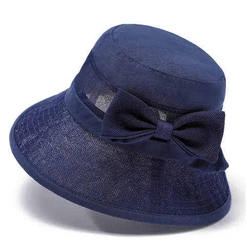 Women Sun Hat Elegant Mesh Breathable Bowknot Decor Bucket Hat For Middle-Aged Elderly Ladies Outdoor Sun Protection Fisherman Hat