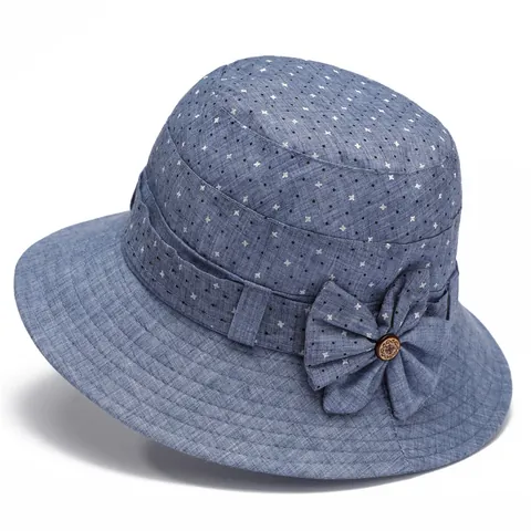 Chapeau de Soleil pour Femmes Bob Mélange de Coton et Polyester Imprimé Floral Avec Nœud Papillon pour Femmes Âgées Respirant Protection UV Été