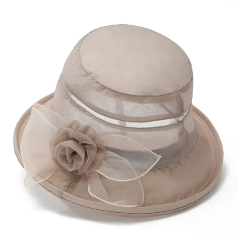 Eleganter Damen Organza Sonnenhut Mit 3D Blumen Mesh Atmungsaktiv Breite Krempe Faltbar Sommer Strand Party Glockenhut