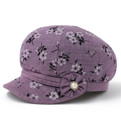 Vintage Bloemen Newsboy Pet Voor Vrouwen Elegante Katoenmix Pet Met Kunstparel Bloem Decoratie Zonbescherming Outdoor Platte Pet
