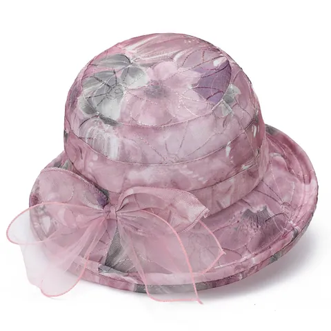 Elegante Dames Zonnehoed Met Bloemenprint Van Organza Brede Rand Opvouwbare Ademende Vissershoed Met Grote Strik Voor Strand Reizen