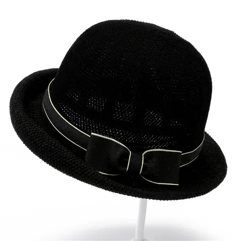 Women Elegant Straw Woven Cloche Hat With Bow Ribbon Sun Protection Breathable Sun Hat For Seniors Summer Travel Casual Hat