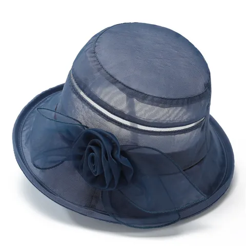 Eleganter Damen Organza Sonnenhut Mit 3D Blumen Mesh Atmungsaktiv Breite Krempe Faltbar Sommer Strand Party Glockenhut