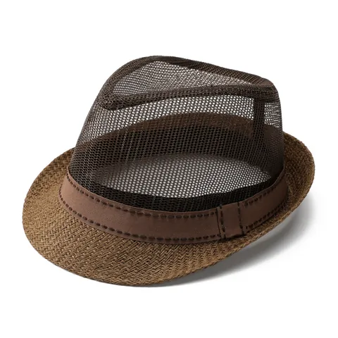 Men Summer Breathable Mesh Fedora Hat Casual Outdoor Sun Protection Straw Hat For Middle Aged Elderly Father Fashion