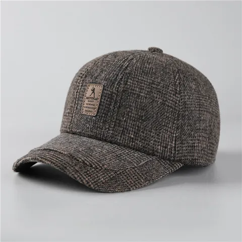 Herren Winter Wolle Baseballkappe Warm Kariert Tweed Hut Mit Ohrenschutz Verstellbare Outdoor Lässige Kappe Für Ältere Väter