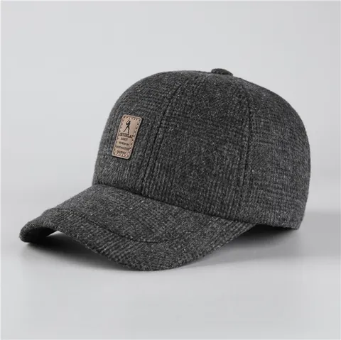 Herren Winter Wolle Baseballkappe Warm Kariert Tweed Hut Mit Ohrenschutz Verstellbare Outdoor Lässige Kappe Für Ältere Väter