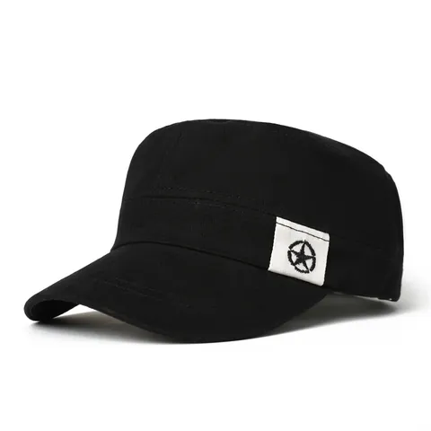 Heren Retro Katoen Flat Top Cap Met Ster Borduurwerk Zonbescherming Outdoor Cadet Militaire Stijl Zonnehoed Verstelbare Baseballpet