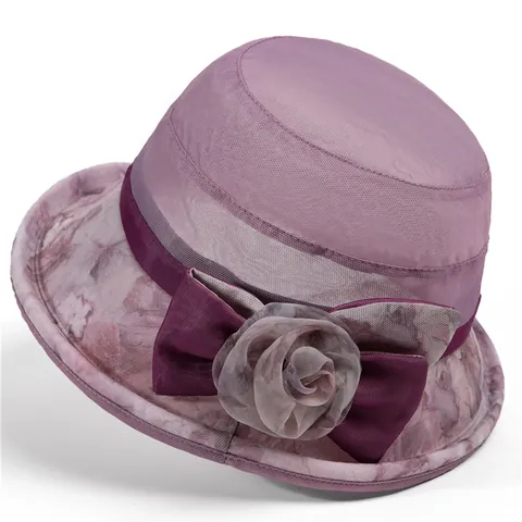 Chapeau Bob Élégant en Organza Floral pour Femmes Avec Décoration de Nœud Protection Solaire Respirante Chapeau de Soleil d'Été