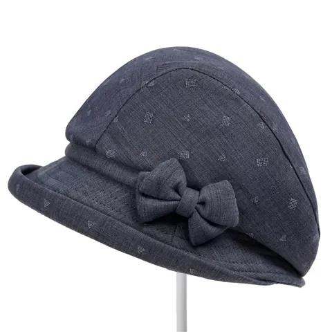 Elegant Vintage Women Bucket Hat Cotton Polyester Sun Protection Breathable Cloche Hat With Bowknot Geometric Print Foldable Hat