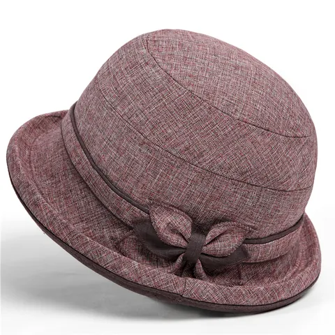 Women Elegant Cloche Hat Vintage Bow Decoration Cotton Polyester Breathable Sun Protection Bucket Hat For Elderly Ladies