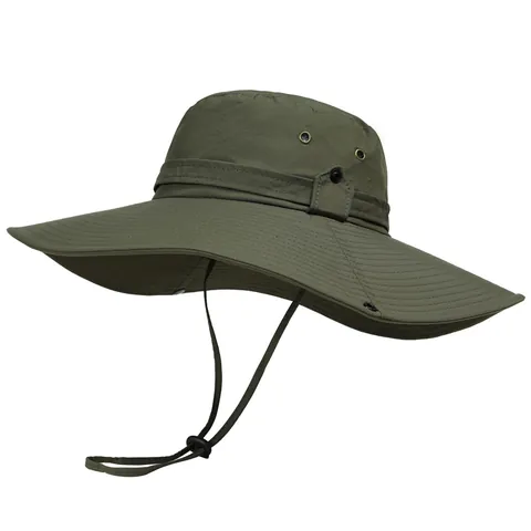 Unisex Breite Krempe Anglerhut Baumwolle Polyester Sonnenschutz Safari Mütze Verstellbarer Kordelzug Für Wandern Angeln Outdoor Hut