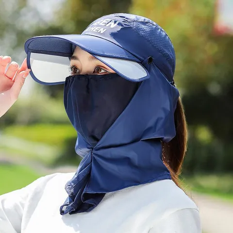 Outdoor Sun Protection Hat With Face Mask Neck Cover Breathable UV Protection Wide Brim Hiking Fishing Baseball Cap