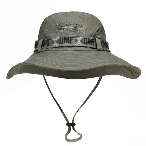 Cappello da Sole all'Aperto Tesa Larga Protezione UV Cappello a Secchiello Mesh Traspirante Boonie Hat Con Sottogola Regolabile Pesca