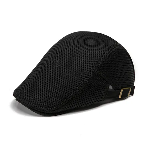 Men Summer Mesh Flat Cap Breathable Sun Protection Beret Hat Adjustable Solid Color Lightweight Casual Outdoor Newsboy Cap