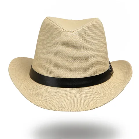 Chapeau Fedora en Paille à Bord Large Unisexe Protection Solaire d'Été Extérieur Plage Chapeau Panama en Paille de Papier Avec Ceinture Noire