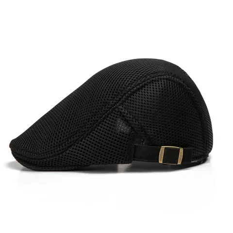 Men Summer Mesh Flat Cap Breathable Sun Protection Beret Hat Adjustable Solid Color Lightweight Casual Outdoor Newsboy Cap