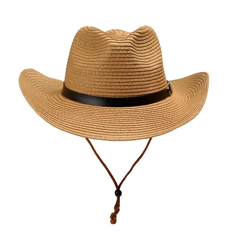 Wide Brim Straw Cowboy Hat Men Women Summer Sun Protection Breathable Foldable Western Fedora Beach Fishing Sunhat Wind Cord