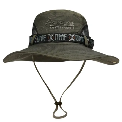 Cappello da Sole all'Aperto Tesa Larga Protezione UV Cappello a Secchiello Mesh Traspirante Boonie Hat Con Sottogola Regolabile Pesca