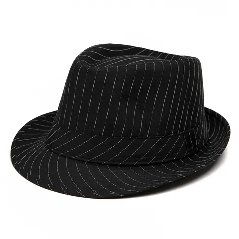 Men Vintage Pinstripe Fedora Hat Cotton Polyester Blend Short Brim Jazz Hat Breathable Sun Protection Gentleman Cap Travel Fashion
