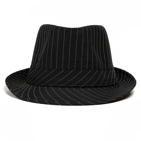 Men Vintage Pinstripe Fedora Hat Cotton Polyester Blend Short Brim Jazz Hat Breathable Sun Protection Gentleman Cap Travel Fashion