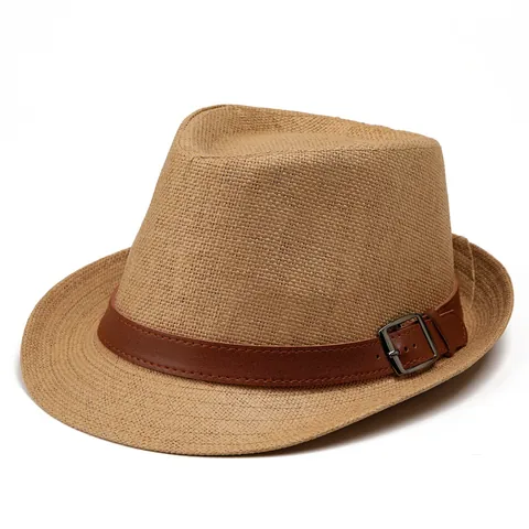 Unisex Vintage Paper Straw Woven Fedora Hat Breathable Sun Protection Jazz Hat With Belt Buckle For Summer Beach Holiday
