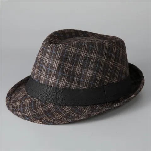 Heren Britse Retro Ruit Fedora Hoed Herfst Winter Warm Wollen Jazz Hoed Voor Middelbare Leeftijd Gentleman Casual