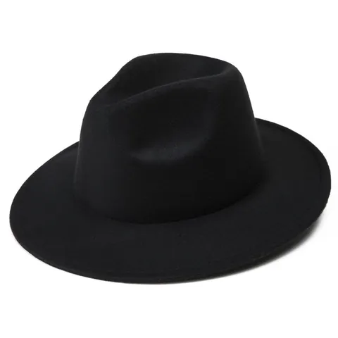 Otoño Invierno Poliéster Fieltro de Lana Sombrero Fedora Ala Ancha Jazz Sombrero para Hombres Mujeres Minimalista Vintage Color Sólido Sombrero