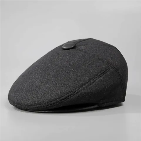 Uomo Invernale Coppola Protezione Orecchie Caldo Misto Cotone Cappello Piatto per Uomini Anziani Regalo Nonno Papà Retrò Nero Grigio