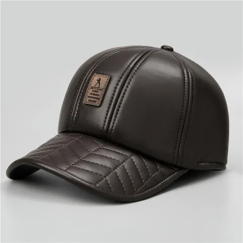 Herren Winter PU-Leder Baseballkappe Mit Ohrenschutz Fleecefutter Warm Winddicht Schirmmütze Für Senioren Papa Opa
